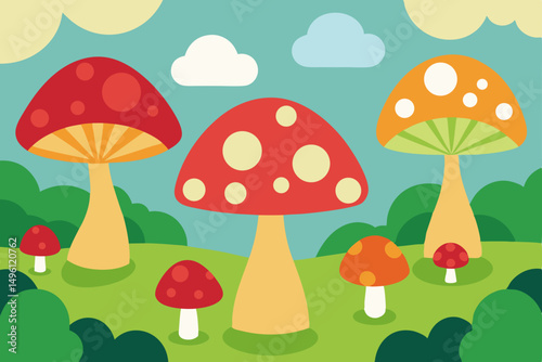 whimsical mushroom forest wallpaper vector illustration background