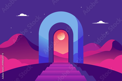 abstract portal in dreamscape landscape UHD vector illustration background