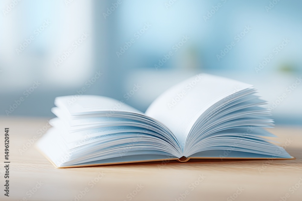 Fototapeta premium close-up of open textbook on classroom desk minimalistic composition with ample copy space for text