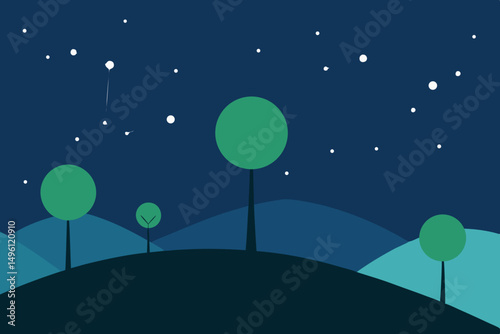 constellation trees on a distant hill vector illustration background