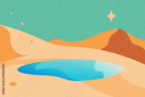 dream desert oasis with sparkling water vector illustration background