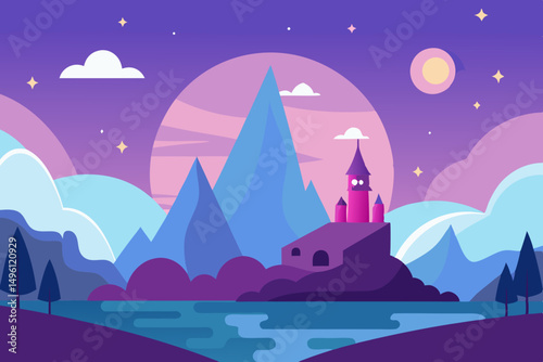 dreamlike morning in magic land vector illustration background