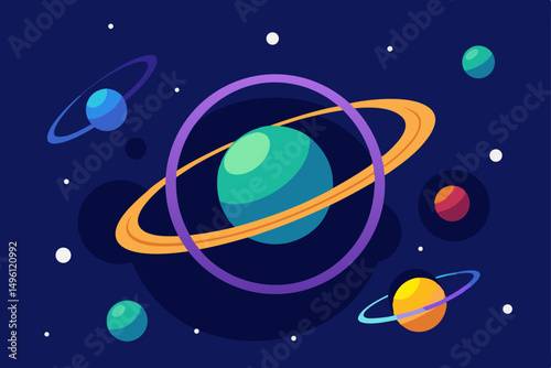 Rings of time in a cosmic garden ethereal celestial display vector illustration background
