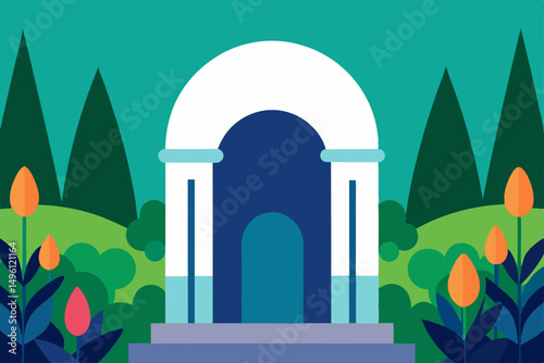 Portal in the garden of time temporal floral gateway vector illustration background