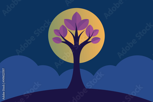 The everlight tree at dawn luminous mystical awakening vector illustration background