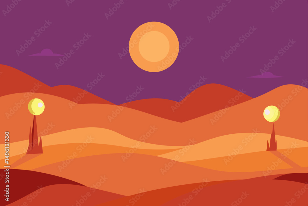 Surreal desert with glowing orbs mystical illuminated sands vector illustration background