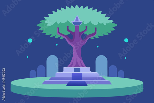 Sanctuary of the shimmering tree sacred luminous flora vector illustration background