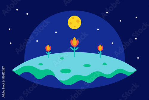 The moon's garden beneath the waves lunar aquatic beauty vector illustration background