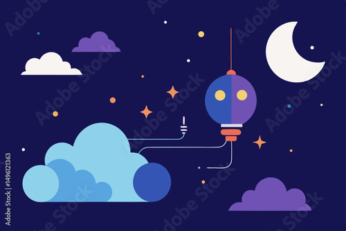 AI dreamscape with clouds moons and lights ethereal digital art vector illustration background