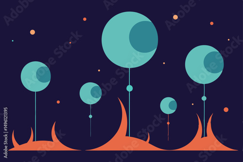Dancing moons of the ether realm celestial ballet vector illustration background