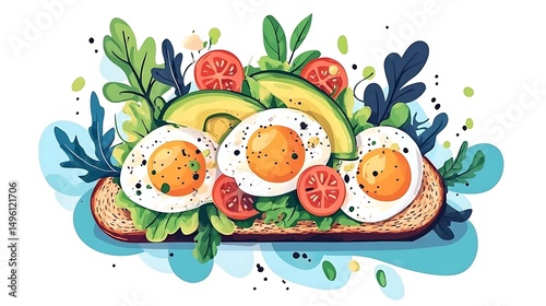 Avocado Toast Breakfast with Eggs, and Greens.