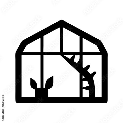 Illustration of a greenhouse with plants inside for gardening and sustainable living projects