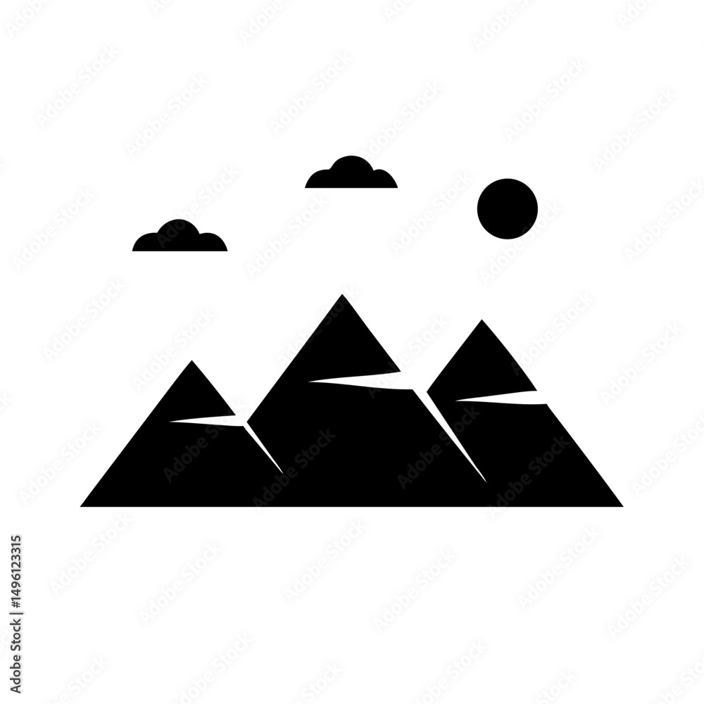 Mountain landscape scene with sun and clouds vector illustration nature outdoor peak view graphic Mountain landscape scene with sun and clouds vector illustration nature outdoor peak view graphic