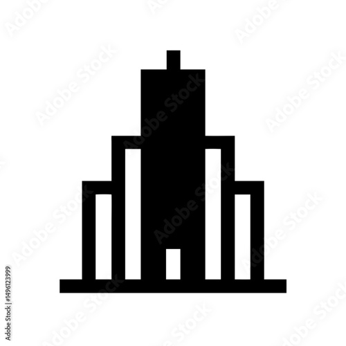 Black and white building icon vector illustration for city skyline and architecture design projects