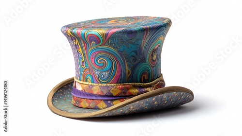 Vibrant Colorful Top Hat for Alice in Wonderland Isolated on White Background