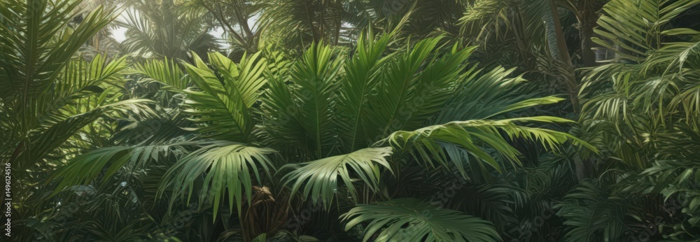 Obraz premium Vibrant green palm fronds, intricate textures, sun-drenched leaves , tropical design, exotic plants