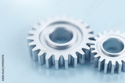 minimalistic close-up image of two interconnected gears turning together symbolizing interaction and synergy