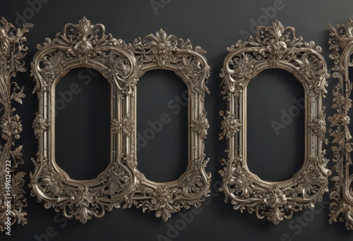 Gilded silver floral frames, elaborate vintage detailing  , invitation, leaves