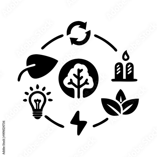 Sustainable energy cycle illustration featuring renewable resources and eco friendly icons