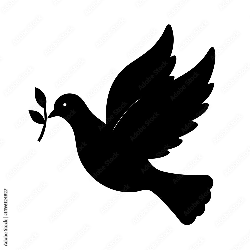 Fototapeta premium Dove peace symbol vector illustration flying with olive branch silhouette design graphic element