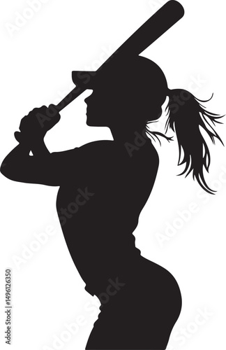Female Softball Player Softball Girl Silhouette Vector Art on Transparent Background