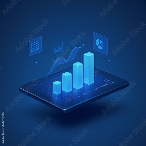 3D Digital Analytics Dashboard on Tablet – Futuristic Business Data Visualization