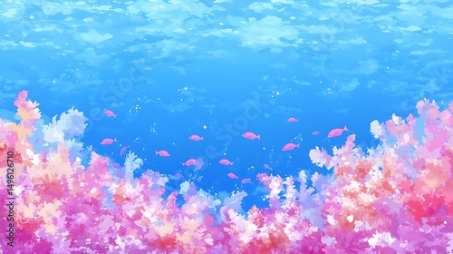 Pink Coral Reef Underwater Scene. (1)