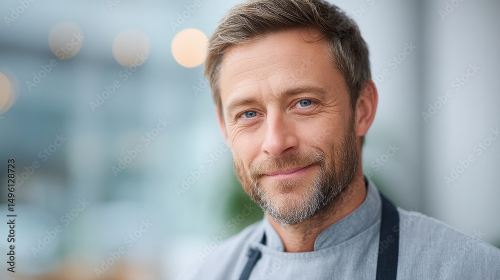 Fototapeta premium portrait of waiter with blurred background