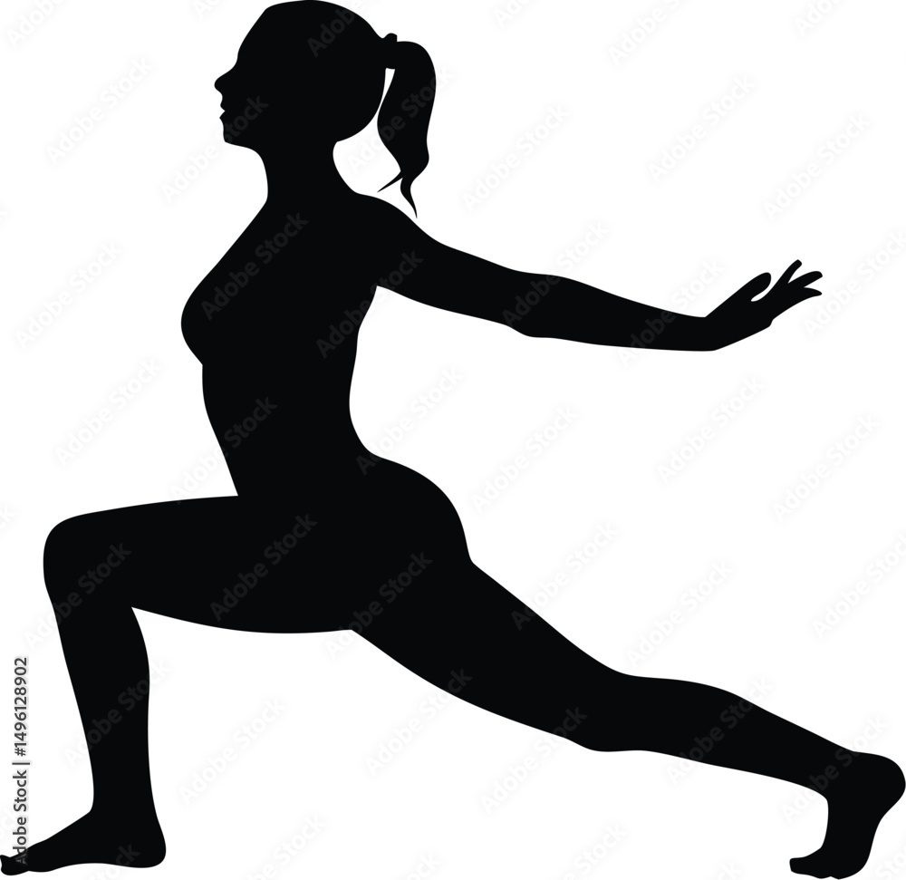 Fototapeta premium Flexible Female Silhouette in Yoga Pose – Minimalist Black and White Stretching Art