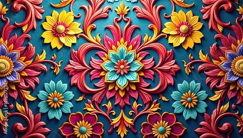 Intricate floral damask wallpaper textile design, art, floral pattern, elegant