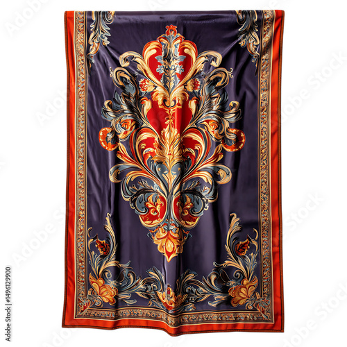 Luxurious Beach Towel with Large Ornate Decorative Isolated on Transparent Background
