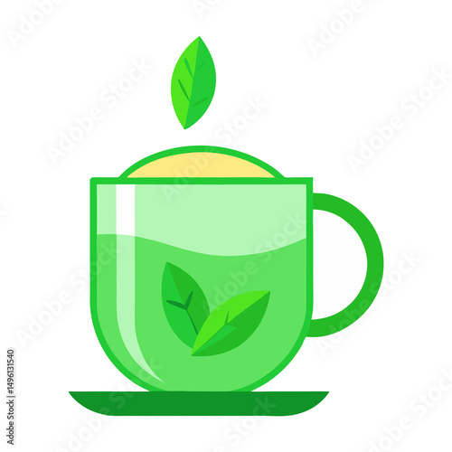 A cup of Hot Green Tea with Mint Leaves on a white jpg