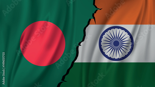 India Bangladesh Flags Flag Conflict Border Tension Image – Political Relations, Border Conflict, National Identity Concept