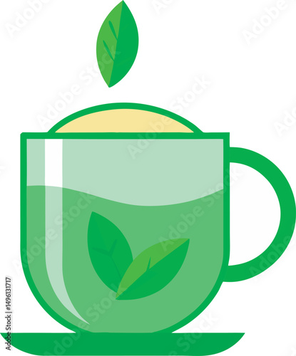 A cup of Hot Green Tea with Mint Leaves on a white eps