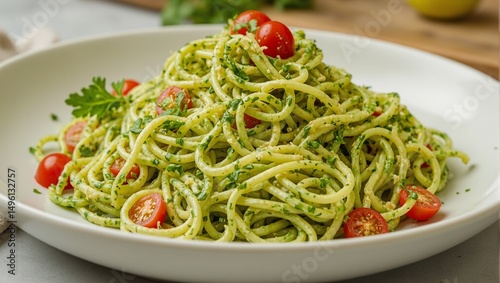 Wallpaper Mural Delicious avocado pasta with spiralized zucchini in pesto sauce topped with cherry tomatoes Fresh and vibrant vegetarian meal option Torontodigital.ca