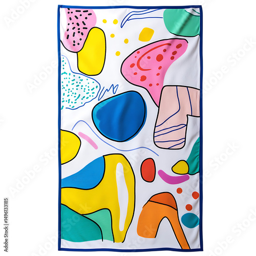 Playful Beach Towel with Large Whimsical Doodles Isolated on Transparent Background