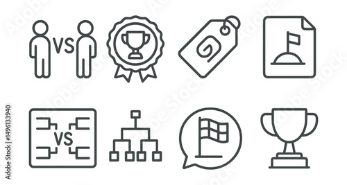 Line style icons of final tournament rounds: final match icon, grand prize badge, last round tag, final stage file, final battle board, showdown chart, closing bubble, championship symbol.