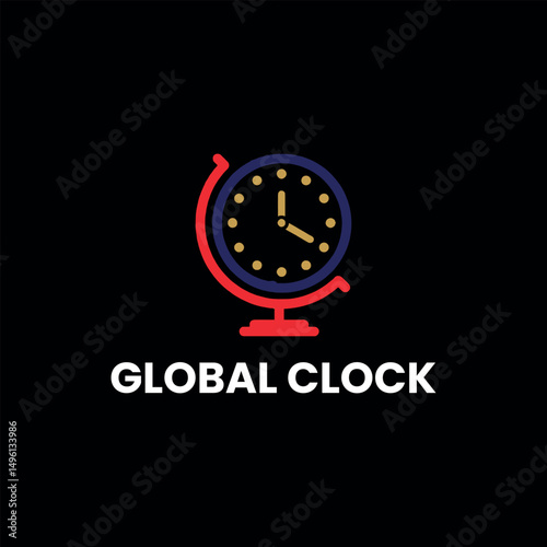 world global clock time logo design vector