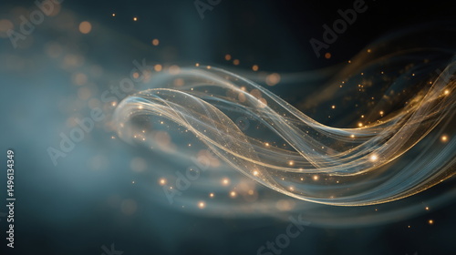 Abstract flowing lines with sparkling light on a dark background  