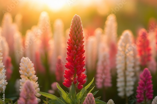 Stunning Field of Blooming Lupines at Sunrise
