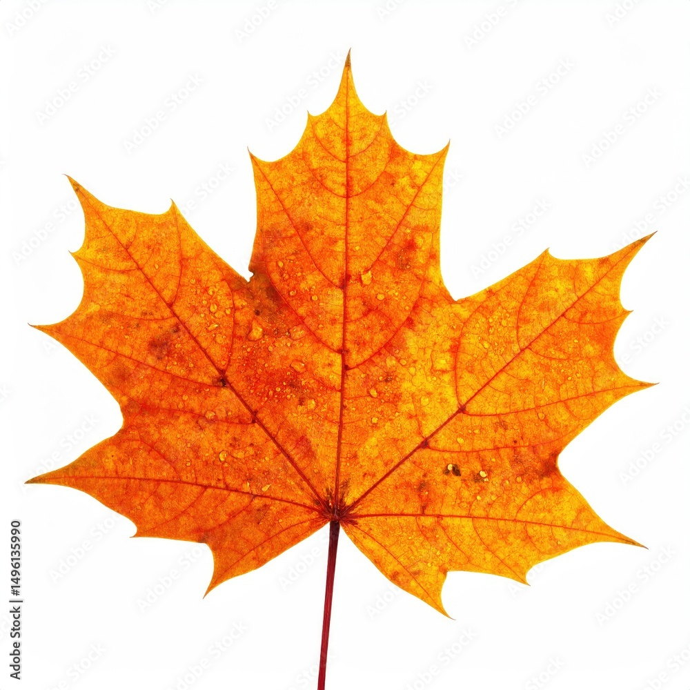 Orange Autumn Maple Leaf with Water Drops Isolated on White Orange Autumn Maple Leaf with Water Drops Isolated on White