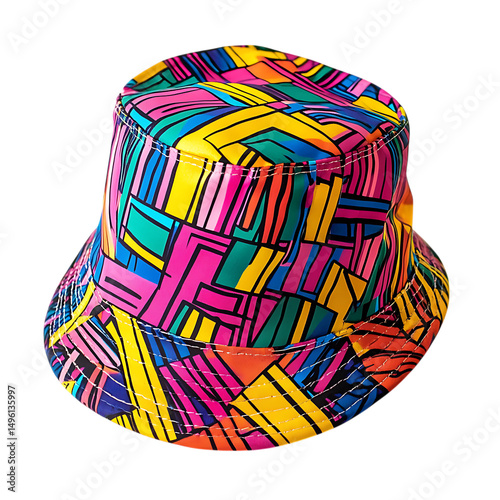 Playful Bucket Hat with Quirky Multicolored Pattern Isolated on Transparent Background