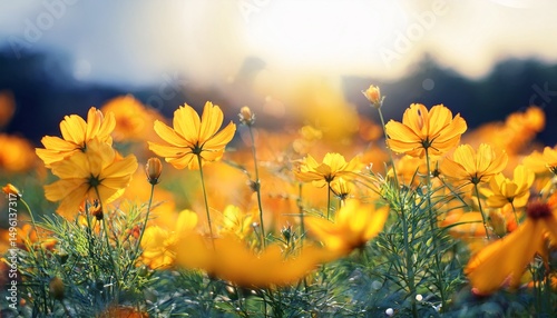 yellow cosmos flower with soft focus background blur blossom