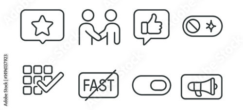 Line style icons of transparency in influence: sponsored content badge, partnership disclosure icon, recommended by humans tag, no influencer boost toggle, transparent algorithm mark, no fake urgency