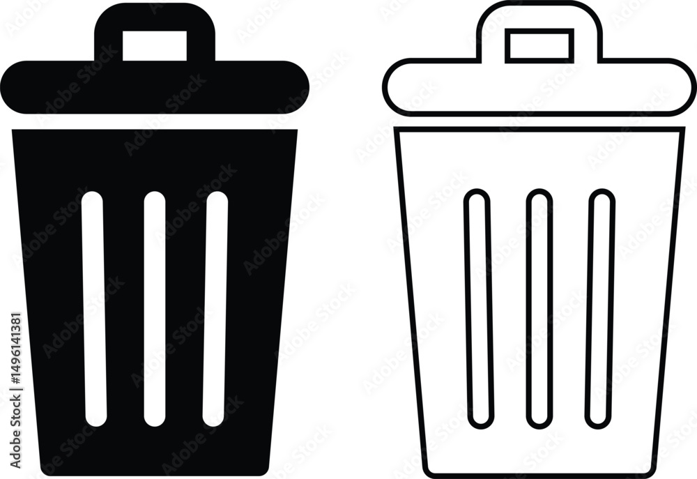 Tableau sur toile Simple black and white trash can icons.