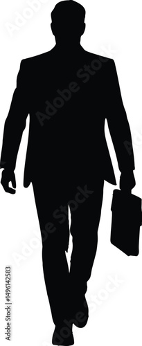 Silhouette of a business man walking with a briefcase isolated on white background