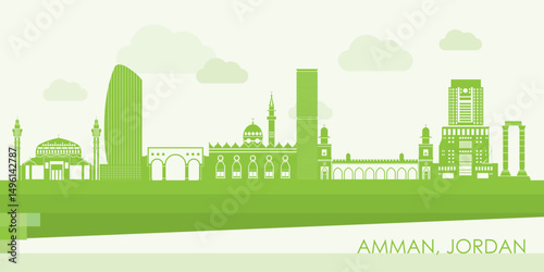 Green Skyline panorama of city of Amman, Jordan - vector illustration