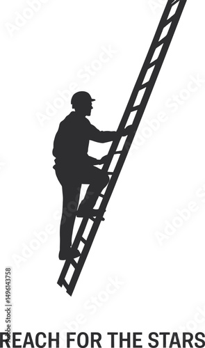 Silhouette of a person climbing a ladder representing ambition and achievement concepts