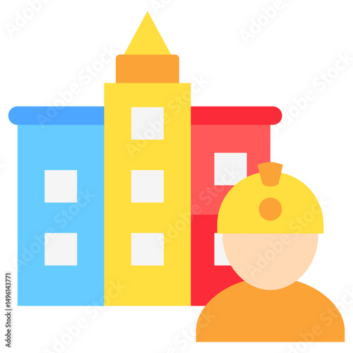 Builder mini illustration flat color icon, use for civil engineering, industry, construction UI, UX kit, app and web development, digital or print.