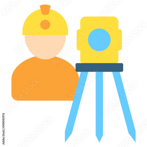 Mapping mini illustration flat color icon, use for civil engineering, industry, construction UI, UX kit, app and web development, digital or print.